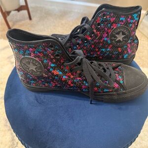 Converse Black High-Tops with Multicolor Sequins